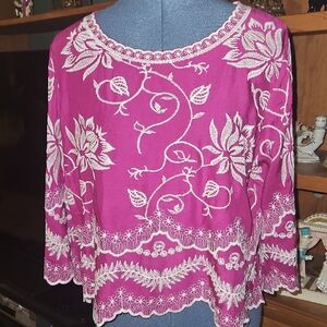 New Solitaire Magenta Floral Embroidered Blouse Large